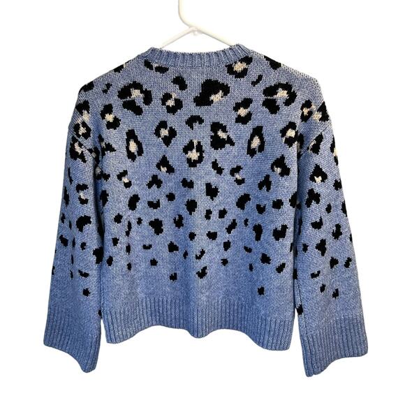 Nine West Leopard Crop Pullover Sweater Blue Knit Cozy Size PS NWOT - Picture 10 of 12